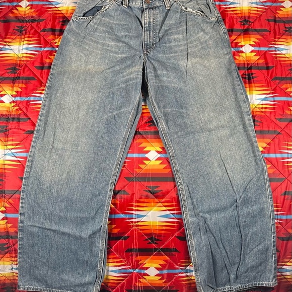 Vintage GAP Workwear Jeans Mens 36X32 Loose Fit Button Fly Blue Crunch Denim - Picture 1 of 15